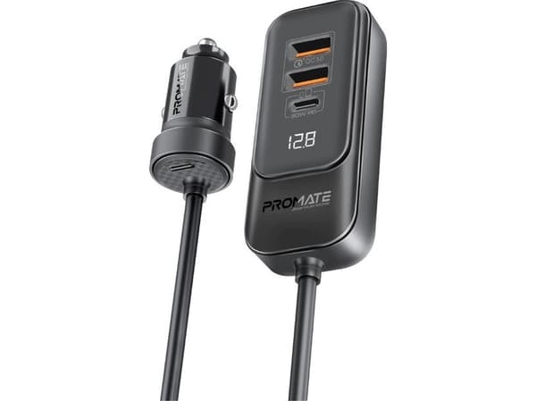 Promate GearHub-120W, Automatisk, Cigartenner/lighter, 12 V, 1,5 m, Sort
