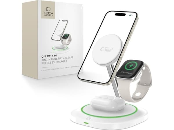 TECH-PROTECT QI15W-A46 3IN1 MAGNETIC MAGSAFE WIRELESS CHARGER WHITE standard