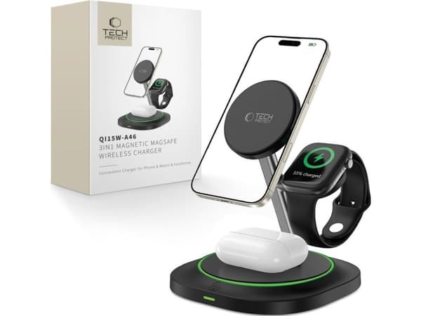 TECH-PROTECT QI15W-A46 3IN1 MAGNETIC MAGSAFE WIRELESS CHARGER BLACK standard