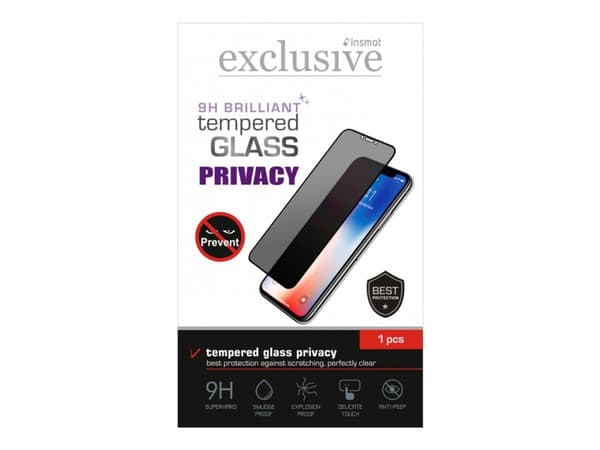 Insmat Exclusive - Skjermbeskyttelse for mobiltelefon - full skjerm - glass - med personvernsfilter - rammefarge svart - for Apple iPhone 13, 13 Pro,