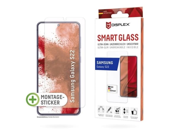 Displex 01644, Samsung, Galaxy S22, Asennus kuivana, Iskunkestävä, Naarmuuntumisenkestävä, Pölynkestävä, Läpinäkyvä, 1 kpl