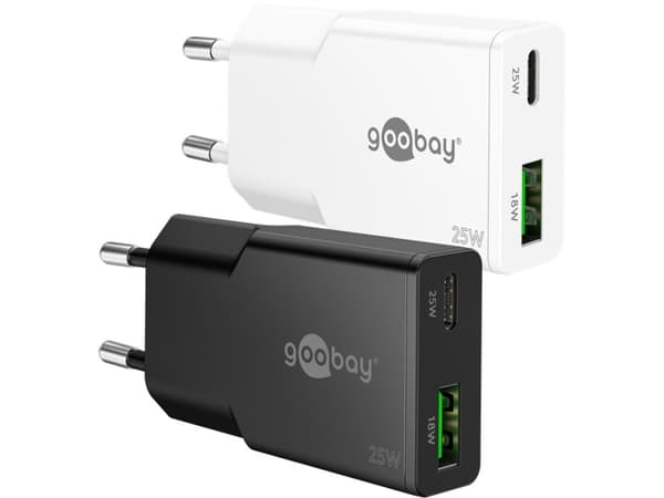 Dobbel USB-C PD GaN slank hurtiglader (25W) Vit