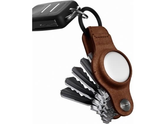 STATIK KeySmart Air Leather - Nyckelhållare med AirTag-fodral i äkta läder (rustikt brun)