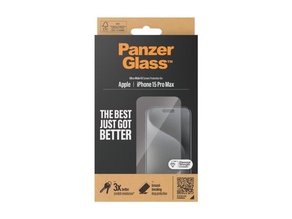 PanzerGlass ® Screen Protector iPhone 15 Pro Max | Ultra-Wide Fit, Apple, Apple - iPhone 15 Pro Max, Dry application, Shock resistant, Transparent, 1