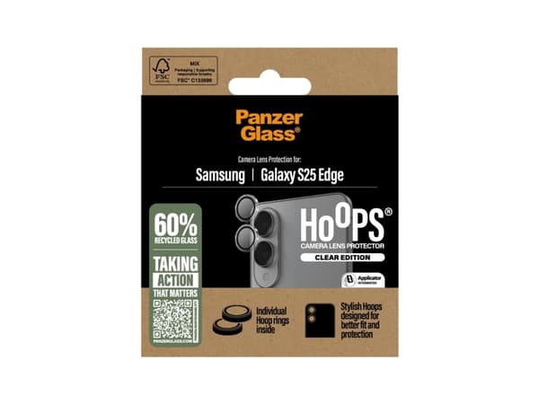 PanzerGlass ® Hoops® Transparent kameralinsskydd Samsung S25 Edge, Samsung, Samsung - Galaxy S25 Edge 5G, Torr applicering, Reptålig, Stötsäker, Tran