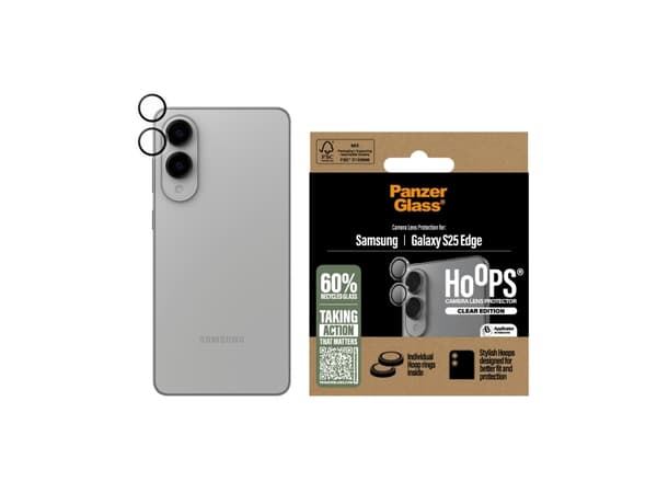 PanzerGlass ® Hoops® Transparent kameralinsskydd Samsung S25 Edge, Samsung, Samsung - Galaxy S25 Edge 5G, Torr applicering, Reptålig, Stötsäker, Tran