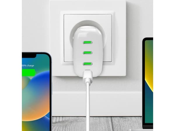 Charger Puro GaN 96W 3xUSB-C, Baltas