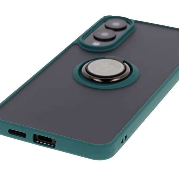 Bizon Case Hybrid Sormussuojakuori Galaxy S25 Edgelle, savunpunainen ja tummanvihreällä kehyksellä