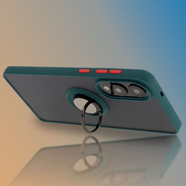 Bizon Case Hybrid Sormussuojakuori Galaxy S25 Edgelle, savunpunainen ja tummanvihreällä kehyksellä