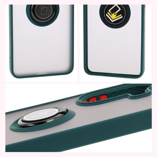 Bizon Case Hybrid Sormus Sormuskotelo Xiaomi Poco X7 Prolle, savunpunainen ja tummanvihreällä kehyksellä