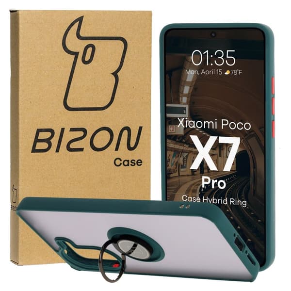 Bizon Case Hybrid Sormus Sormuskotelo Xiaomi Poco X7 Prolle, savunpunainen ja tummanvihreällä kehyksellä