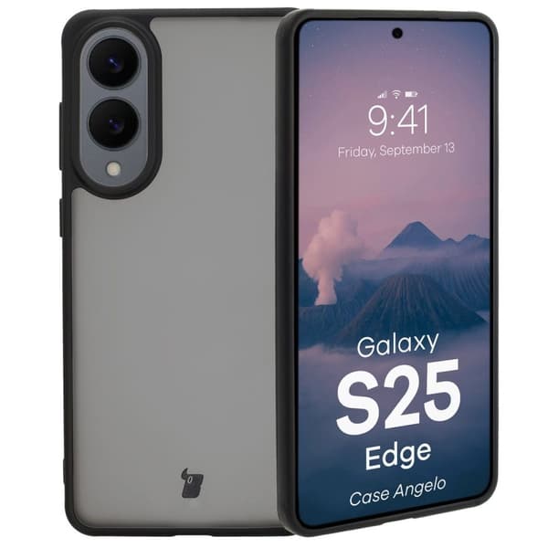 Bizon-skal Angelo för Galaxy S25 Edge, rökfärgat med svart ram