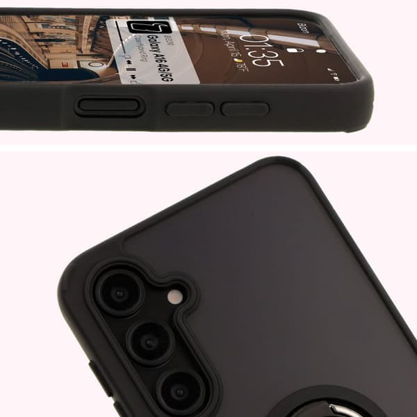 Bizon Case Hybrid Ring Fingerring-cover til Galaxy A16 4G/5G, røgfarvet med sort ramme