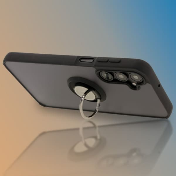 Bizon Case Hybrid Ring Fingerring-cover til Galaxy A16 4G/5G, røgfarvet med sort ramme