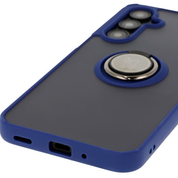 Bizon Case Hybrid Ring Fingerringfodral för Galaxy A16 4G/5G, Rökfärgad med Marinblå Ram