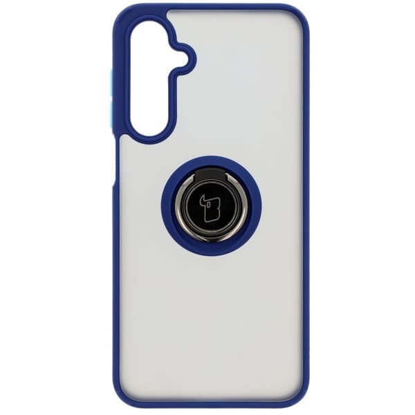 Bizon Case Hybrid Ring Fingerringfodral för Galaxy A16 4G/5G, Rökfärgad med Marinblå Ram
