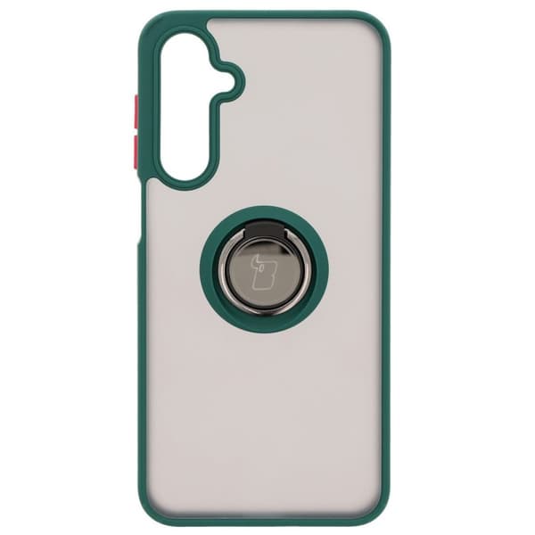 Bizon Case Hybrid Ring Fingerringfodral för Galaxy A16 4G/5G, Rökfärgad med Mörkgrön Ram