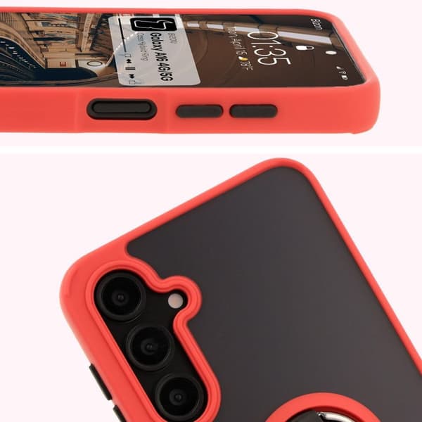 Bizon Case Hybrid Ring Fingerring Cover til Galaxy A16 4G/5G, Røgfarvet med Rød Ramme