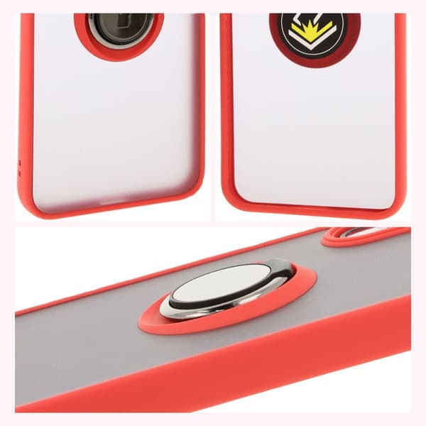 Bizon Case Hybrid Ring Fingerring Cover til Galaxy A16 4G/5G, Røgfarvet med Rød Ramme