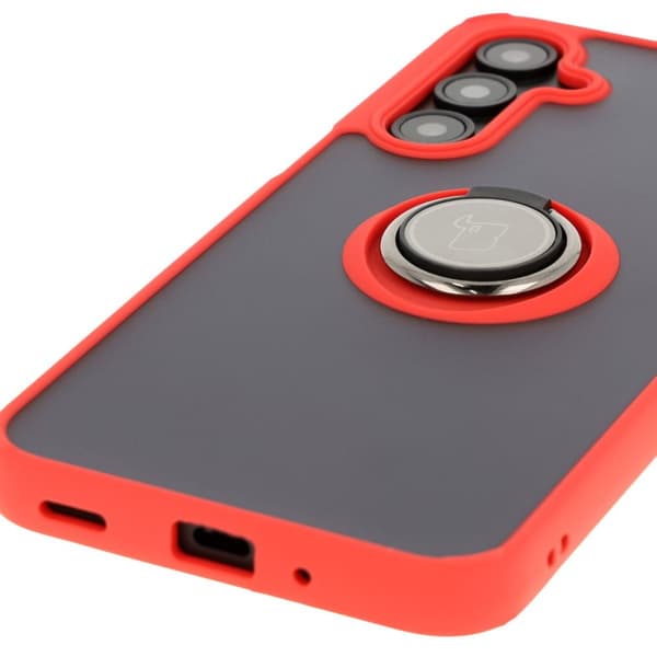 Bizon Case Hybrid Ring Fingerring Cover til Galaxy A16 4G/5G, Røgfarvet med Rød Ramme