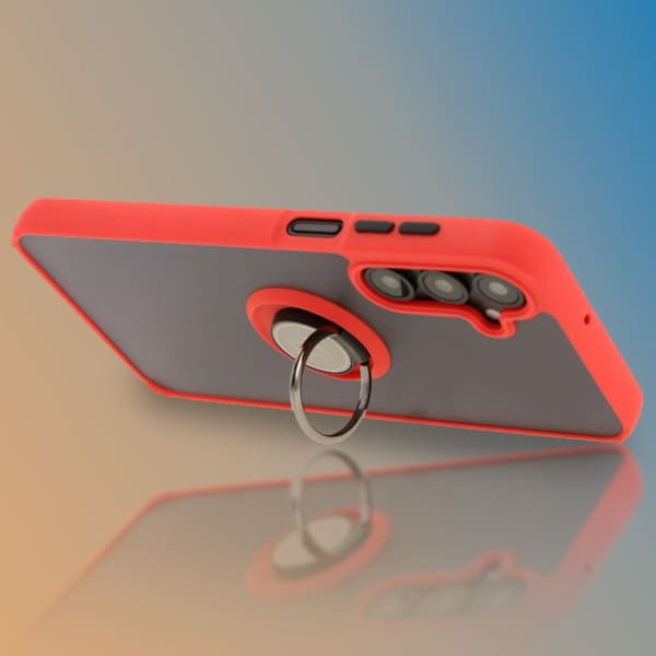 Bizon Case Hybrid Ring Fingerring Cover til Galaxy A16 4G/5G, Røgfarvet med Rød Ramme