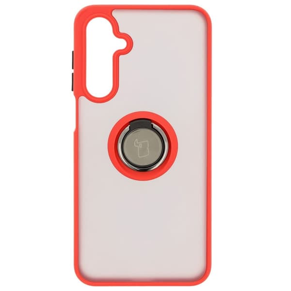 Bizon Case Hybrid Ring Fingerring Cover til Galaxy A16 4G/5G, Røgfarvet med Rød Ramme