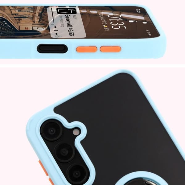 Bizon Case Hybrid Ring Fingerring-cover til Galaxy A16 4G/5G, røgfarvet med lyseblå ramme