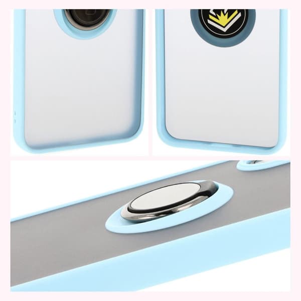 Bizon Case Hybrid Ring Fingerring-cover til Galaxy A16 4G/5G, røgfarvet med lyseblå ramme