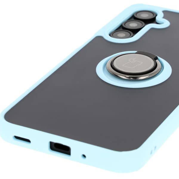 Bizon Case Hybrid Ring Fingerring-cover til Galaxy A16 4G/5G, røgfarvet med lyseblå ramme
