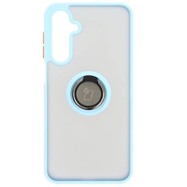 Bizon Case Hybrid Ring Fingerring-cover til Galaxy A16 4G/5G, røgfarvet med lyseblå ramme