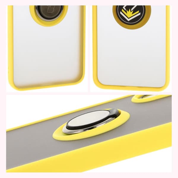 Bizon Case Hybrid Ring Fingerringfodral för Galaxy A16 4G/5G, Rökfärgad med Gul Ram