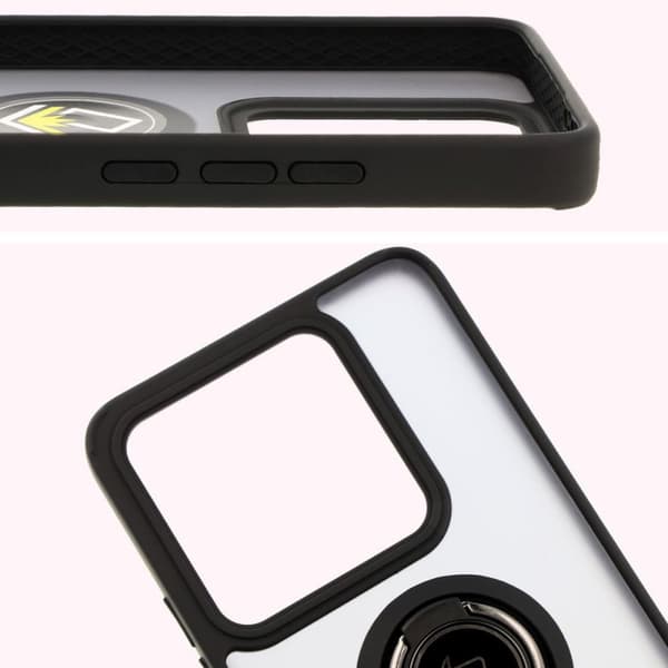Bizon Case Hybrid Ringfingerringfodral för Xiaomi 14T, Rökfärgad med Svart Ram