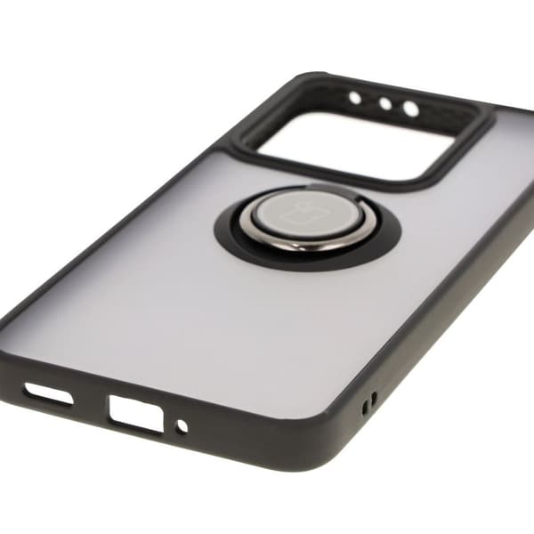 Bizon Case Hybrid Ringfingerringfodral för Xiaomi 14T, Rökfärgad med Svart Ram