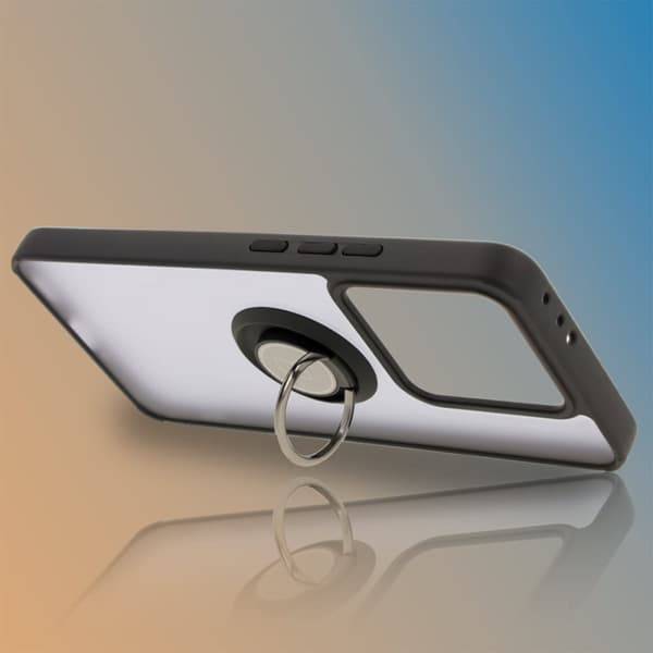 Bizon Case Hybrid Ringfingerringfodral för Xiaomi 14T, Rökfärgad med Svart Ram