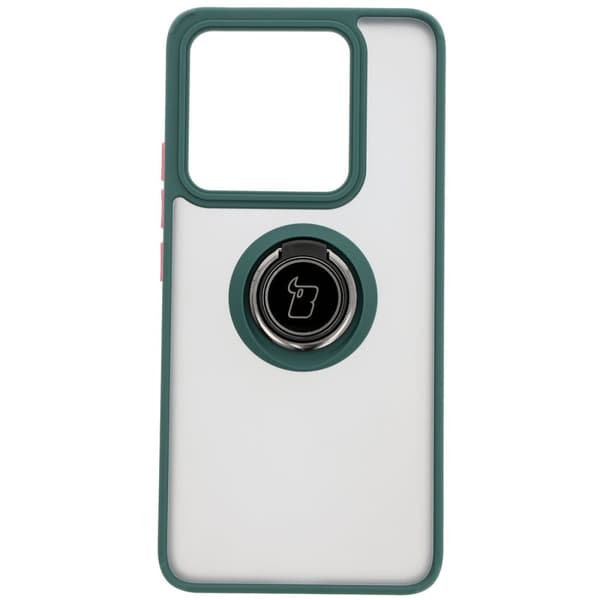 Bizon Case Hybrid Ringfingerringfodral för Xiaomi 14T, rökfärgad med mörkgrön ram