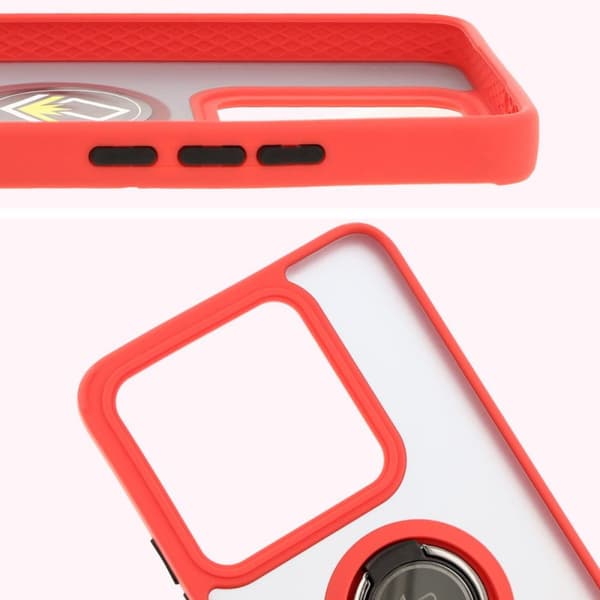 Bizon Case Hybrid Ring Fingerring Cover til Xiaomi 14T, Røgfarvet med Rød Ramme