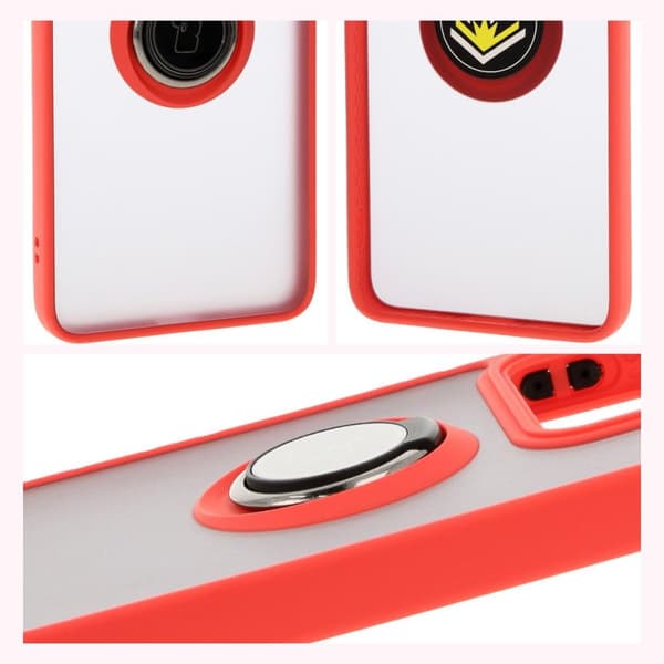 Bizon Case Hybrid Ring Fingerring Cover til Xiaomi 14T, Røgfarvet med Rød Ramme