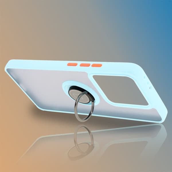 Bizon Case Hybrid Ringfingerringfodral för Xiaomi 14T, rökfärgad med ljusblå ram
