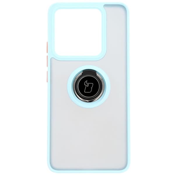 Bizon Case Hybrid Ringfingerringfodral för Xiaomi 14T, rökfärgad med ljusblå ram