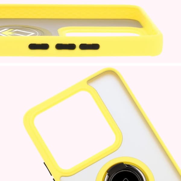 Bizon Case Hybrid Ring Fingerringfodral för Xiaomi 14T, Rökfärgad med Gul Ram