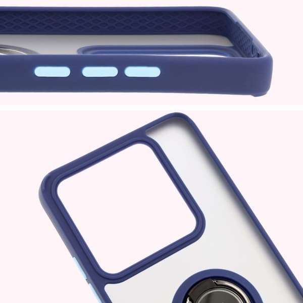 Bizon Case Hybrid Ring Fingerringfodral för Xiaomi 14T Pro, Rökfärgad med Marinblå Ram