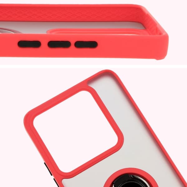 Bizon Case Hybrid Ring Fingerringfodral för Xiaomi 14T Pro, Rökfärgad med Röd Ram