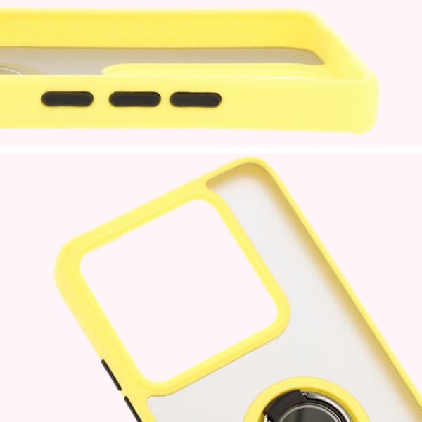 Bizon Case Hybrid Ring Fingerringfodral för Xiaomi 14T Pro, Rökfärgad med Gul Ram