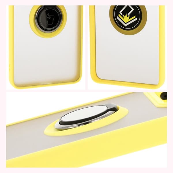 Bizon Case Hybrid Ring Fingerringfodral för Xiaomi 14T Pro, Rökfärgad med Gul Ram