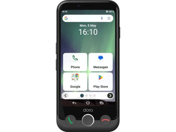 Doro Aurora A10, 11,4 cm (4,5"), 4 GB, 64 GB, 13 MP, Android 14, Sort Sort