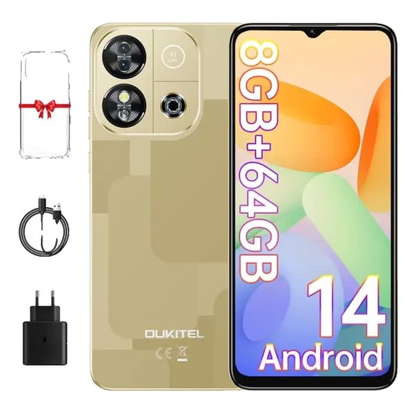 OUKITEL C57S Smartphone, 6.52" Skærm, 13MP Kamera,Guld