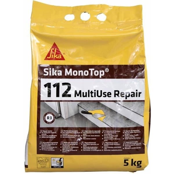 SIKA Monotop 112 Multiuse Repair fiberarmerad R4 murbruk - 5 kg för reparation och avjämning av innerväggar av betong