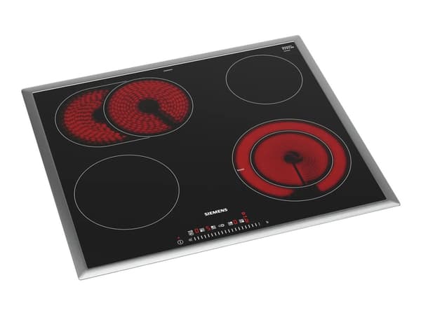 Siemens iQ300 ET645FNN1E - Keramisk komfyrtopp - 4 plater - Nisje - bredde: 56 cm - dybde: 49 cm - med pynt av rustfritt stål - svart/rustfritt stål Sort