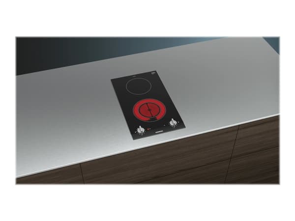 Siemens iQ300 ET375CFA1E - Keramisk komfyrtopp - 2 plater - Nisje - bredde: 27 cm - dybde: 49 cm - med sidepynt av rustfritt stål, - med fasettert fr Sort, Rustfritt stål