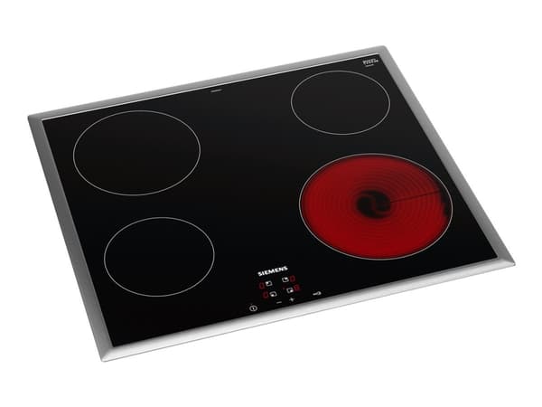 Siemens iQ100 ET645HE17 - Keramisk häll - 4 kokplattor - Fördjupning - bredd: 56 cm - djup: 49 cm - med kanter i rostfritt stål - svart / rostfritt s Svart